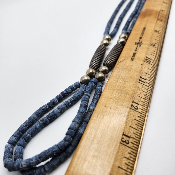 Labradorite & Sterling long necklace!  Roughly 30"  hook clasp vintage - Picture 5 of 6